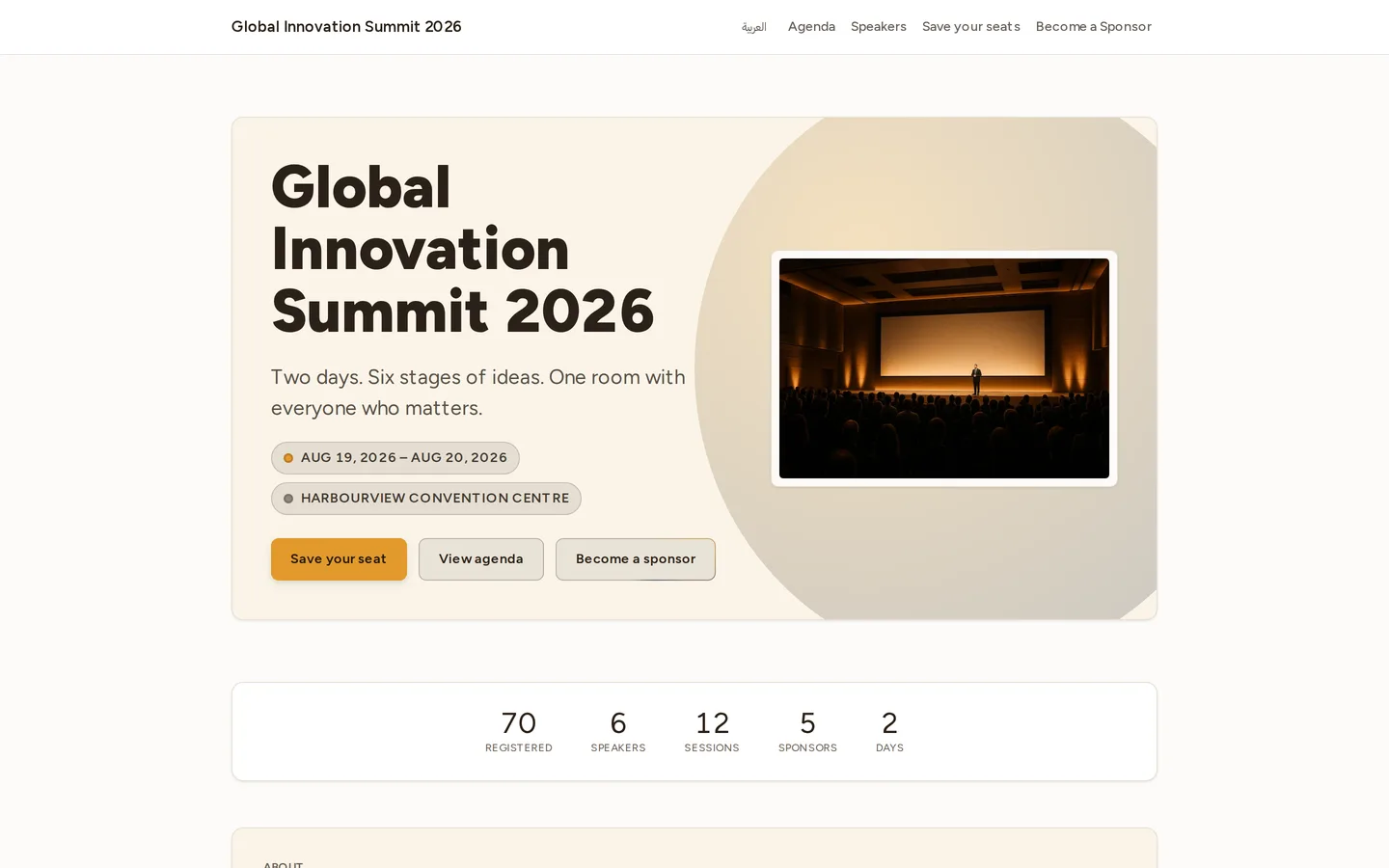 A public event page in English, left-to-right.