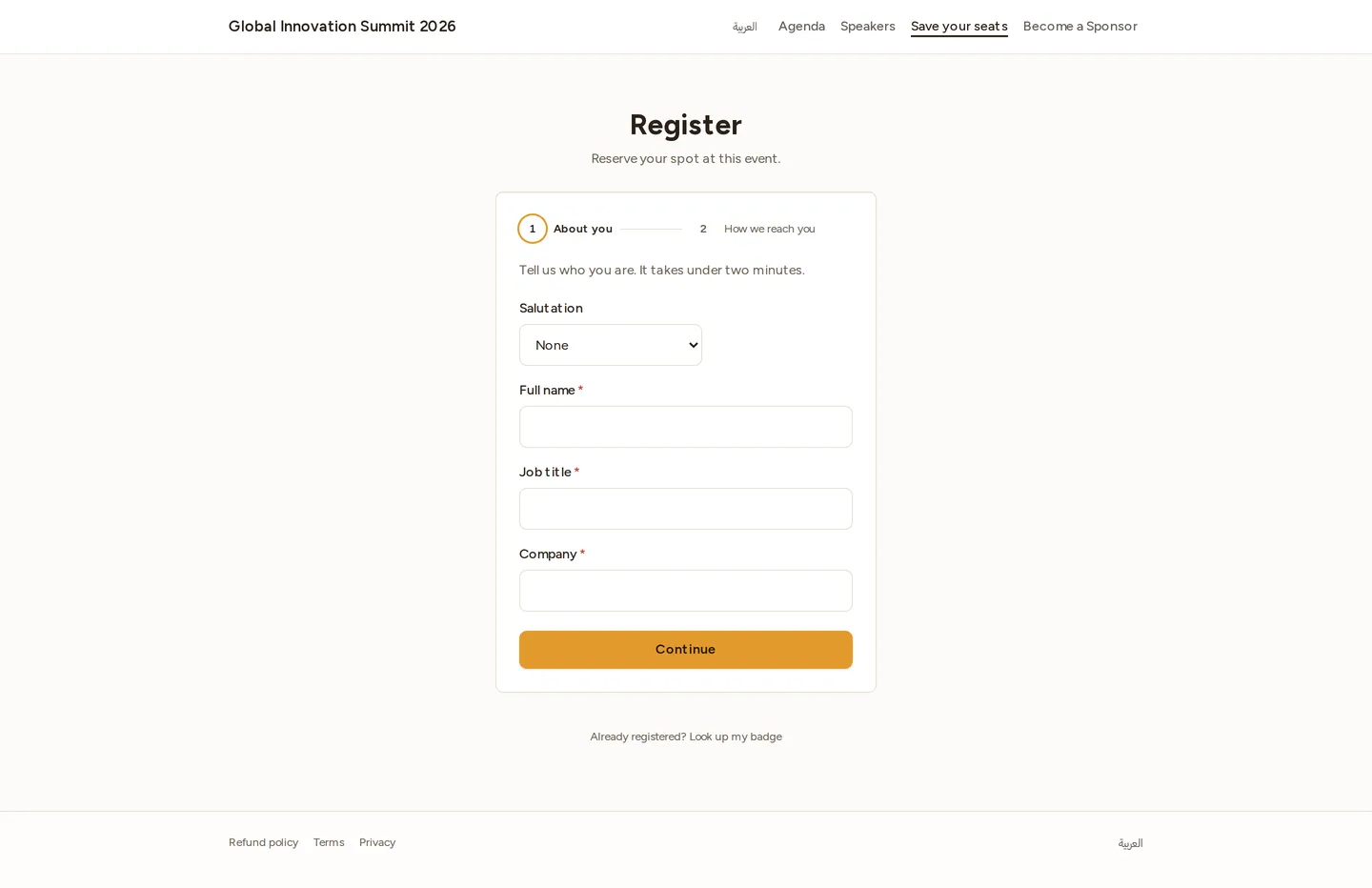 The same form hosted on the event's own website, when the event has one published.